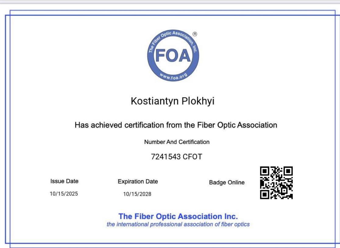 Certification FOA CFOT